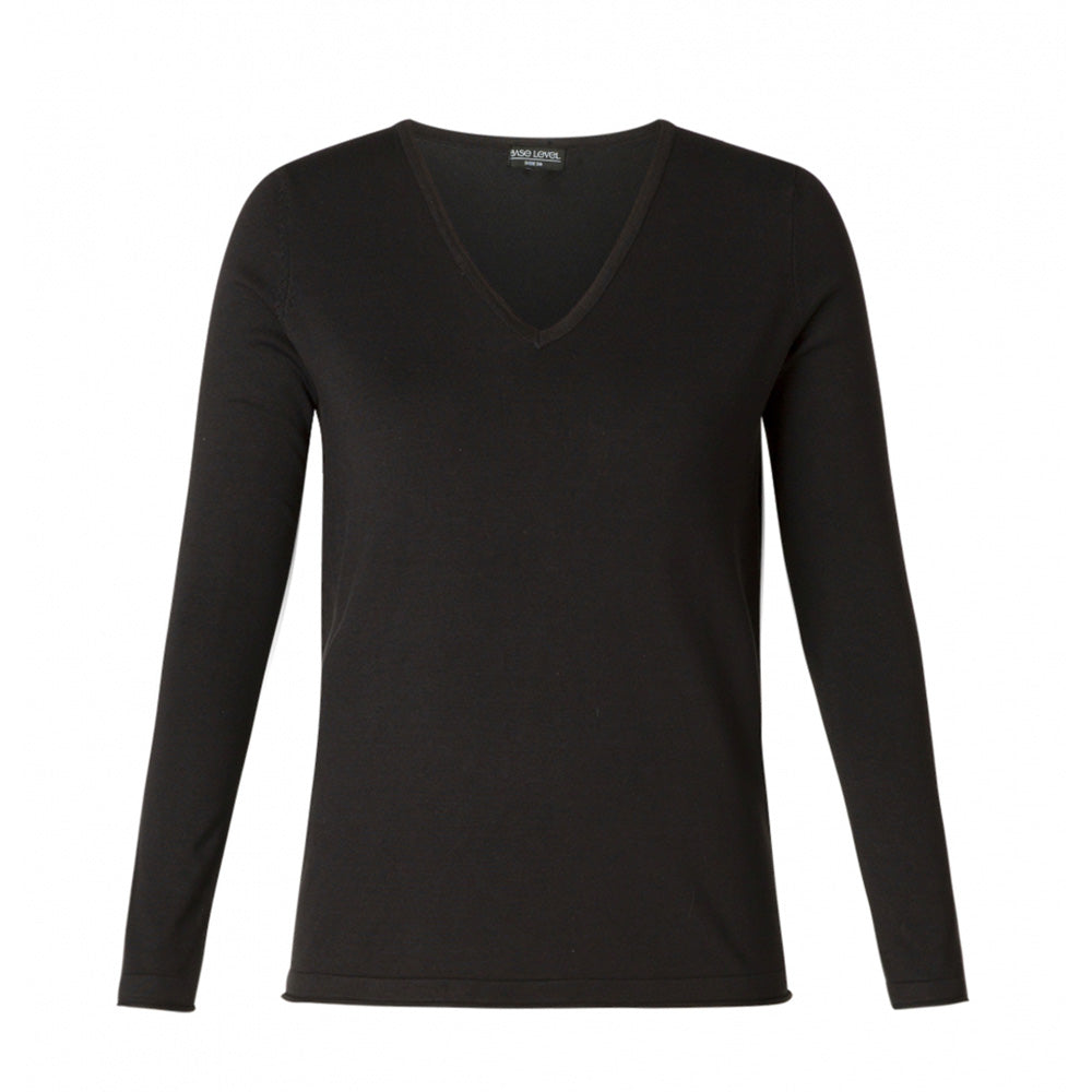 Fine Knit V Neck Jumper - Black