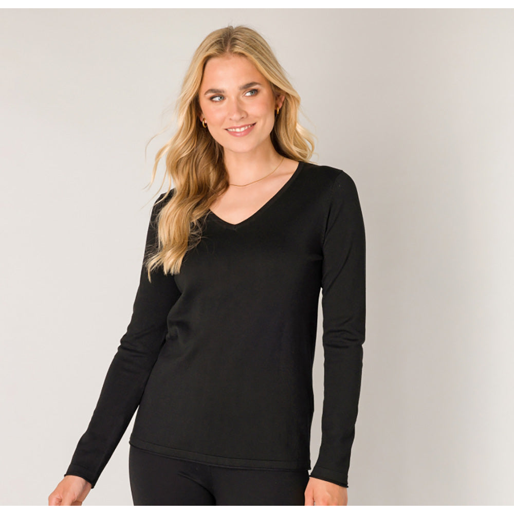 Fine Knit V Neck Jumper - Black