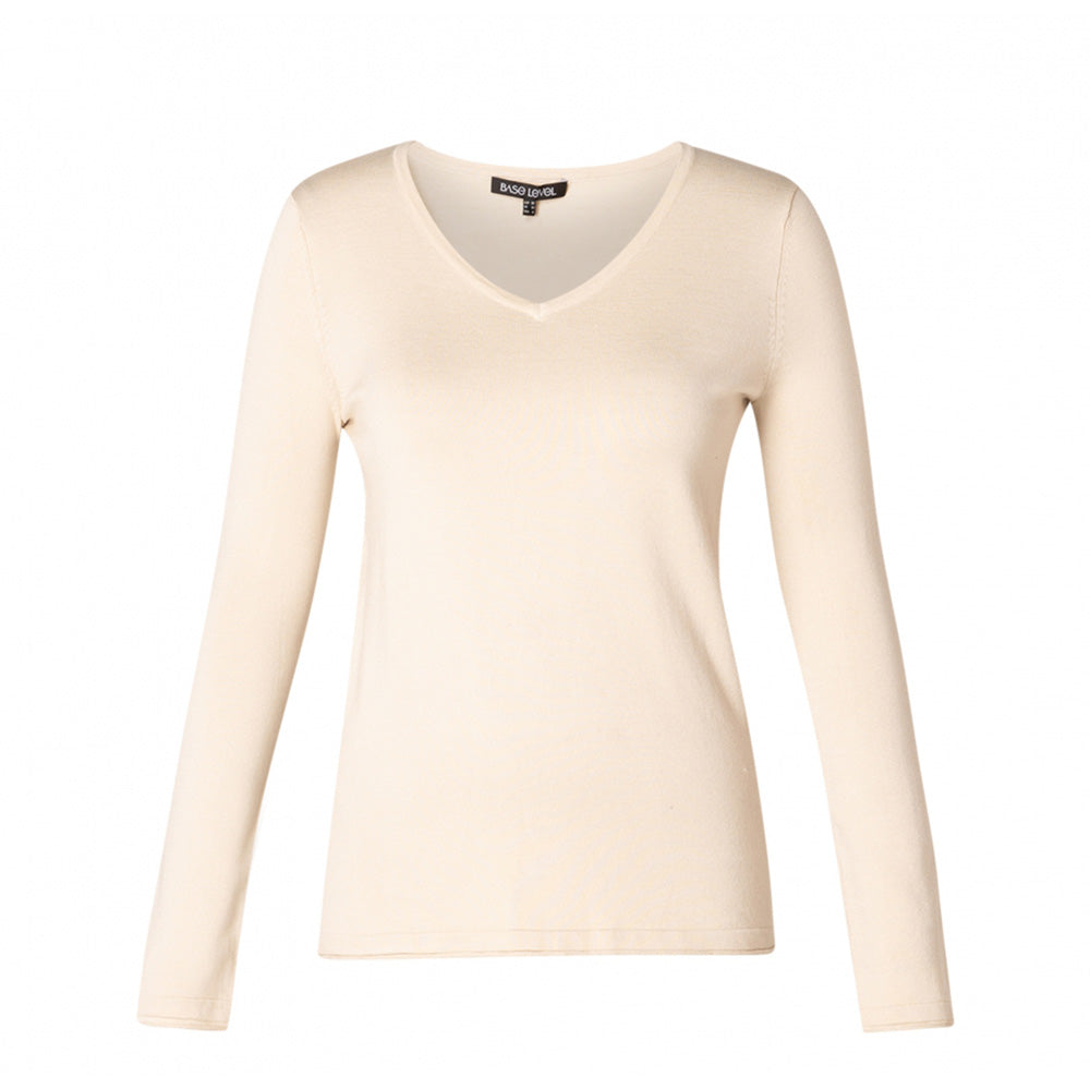 Fine Knit V Neck Jumper - Beige