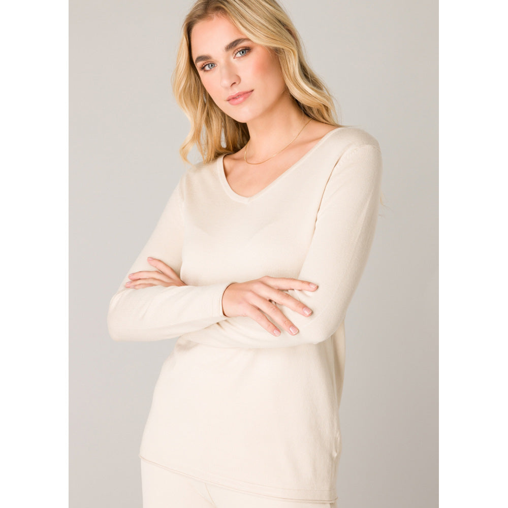 Fine Knit V Neck Jumper - Beige