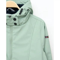 Light green jacket with a brand logo on a white background