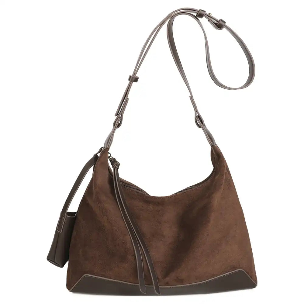 Suedette Hobo Slouch Bag - Chocolate