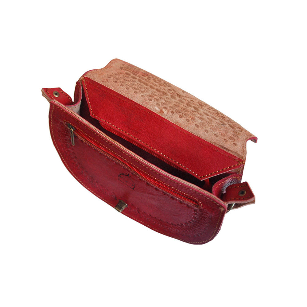 Moroccan Embossed Saddle Bag - Red