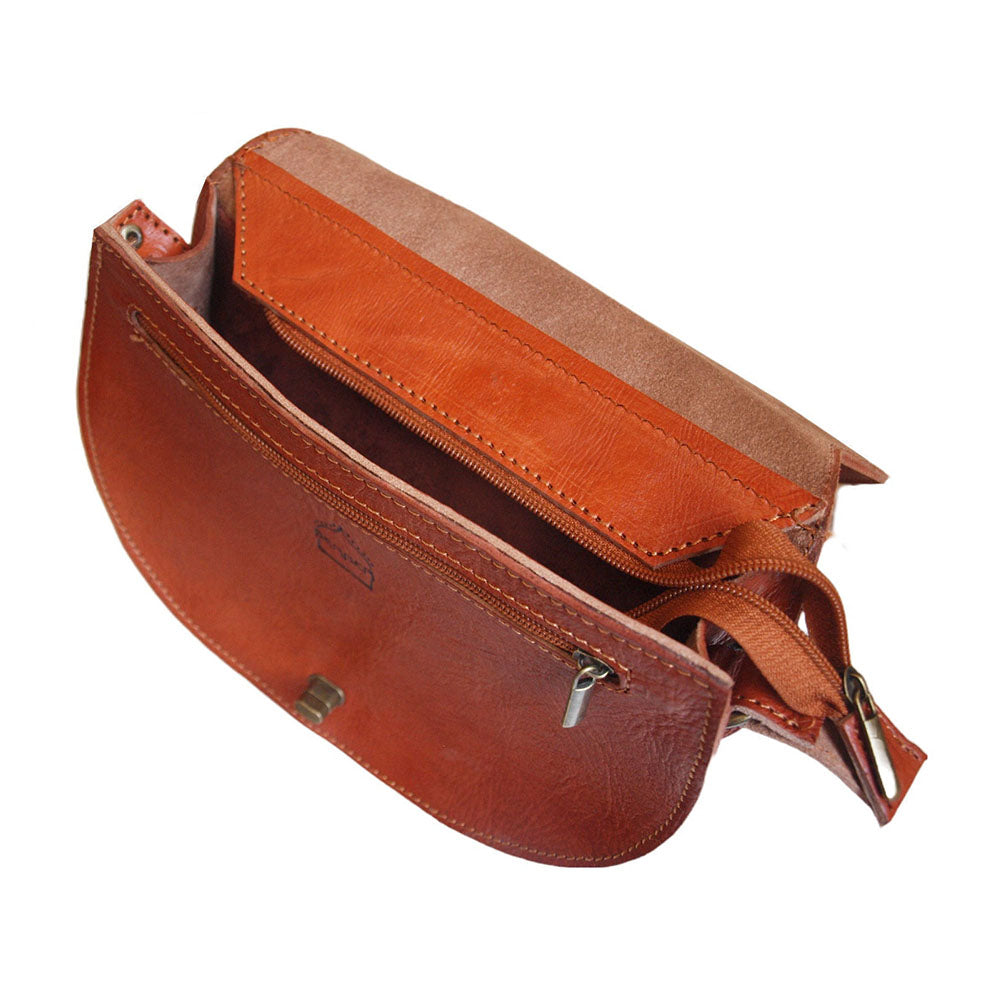 Moroccan Embossed Saddle Bag - Tan