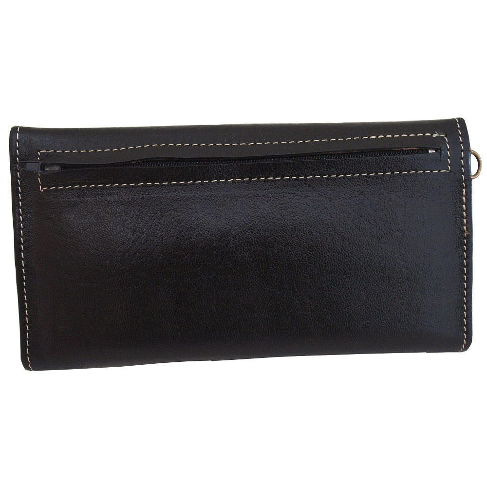 Large Leather Tri-Fold Purse - Black