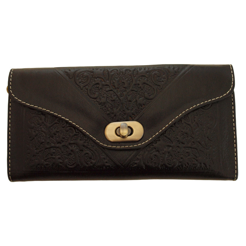 Large Leather Tri-Fold Purse - Black