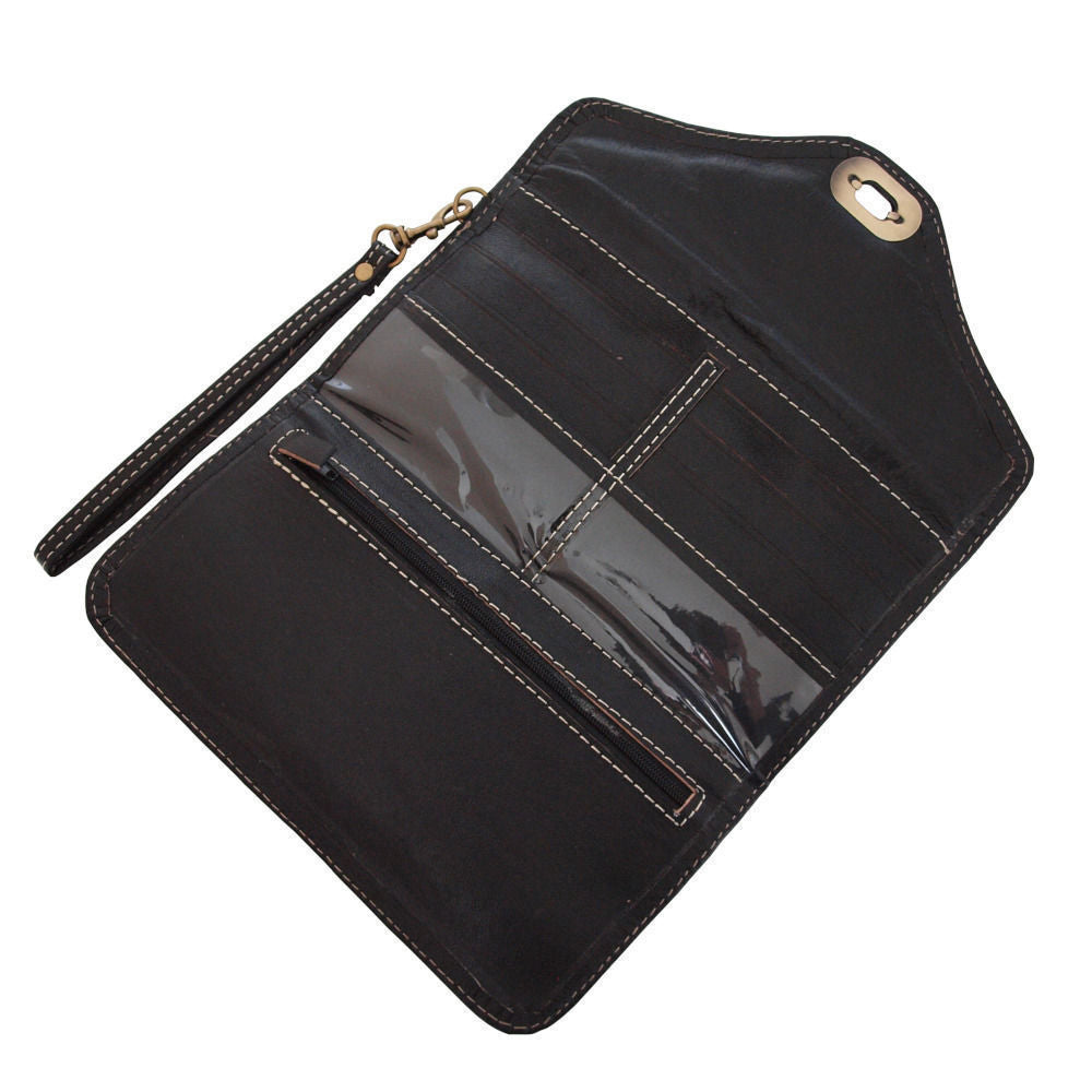 Large Leather Tri-Fold Purse - Black