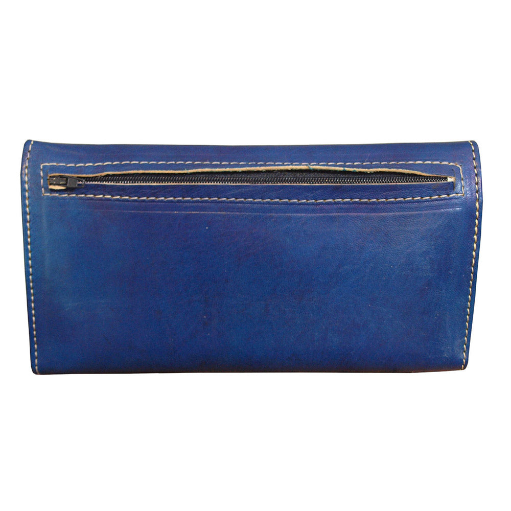 Large Leather Tri-Fold Purse - Blue