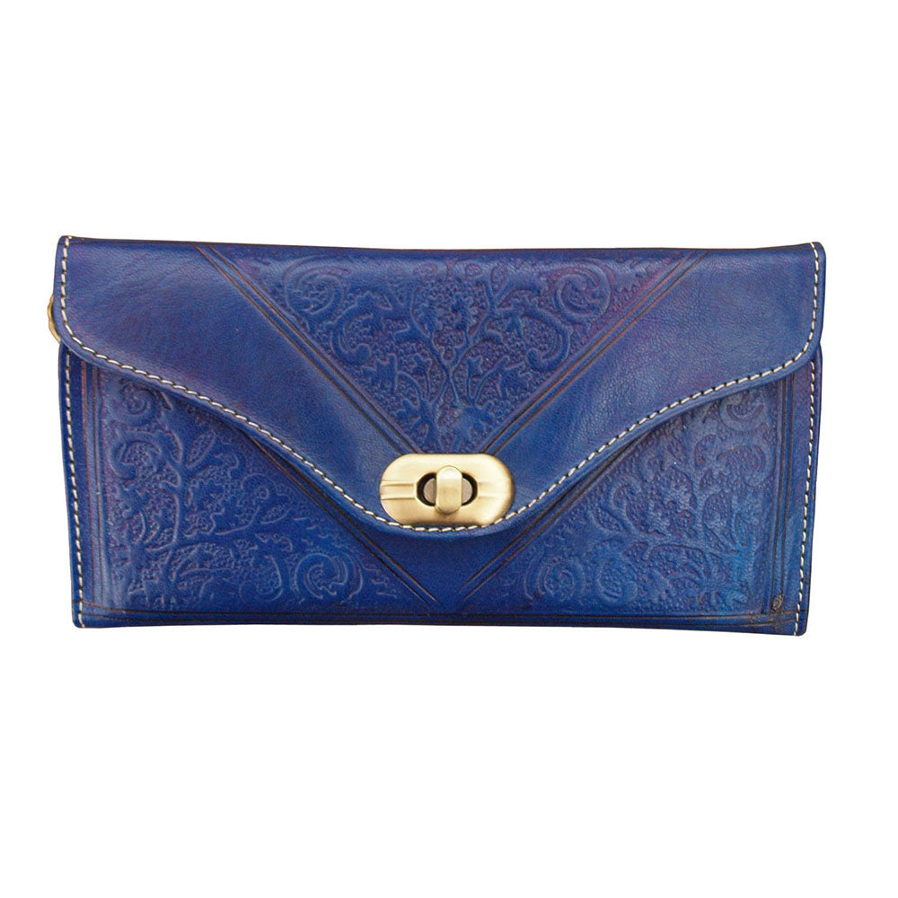 Large Leather Tri-Fold Purse - Blue