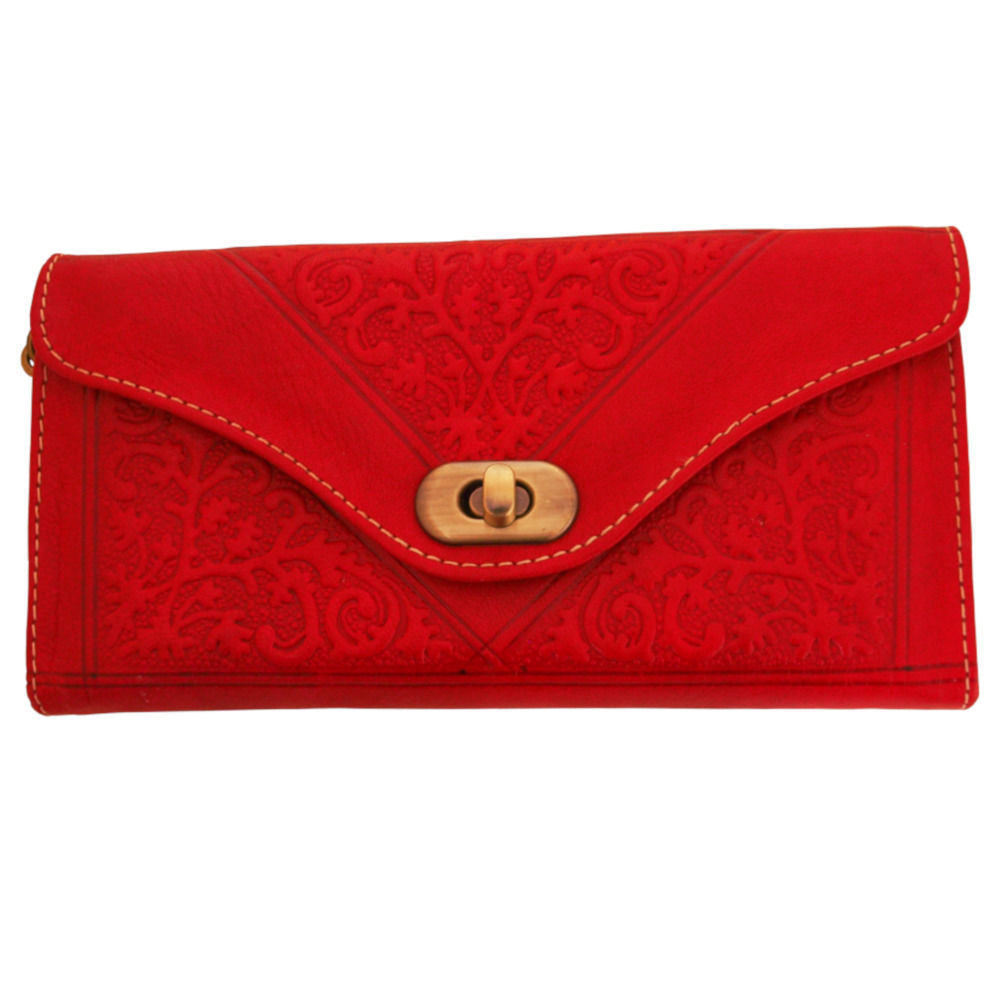 Large Leather Tri-Fold Purse - Red