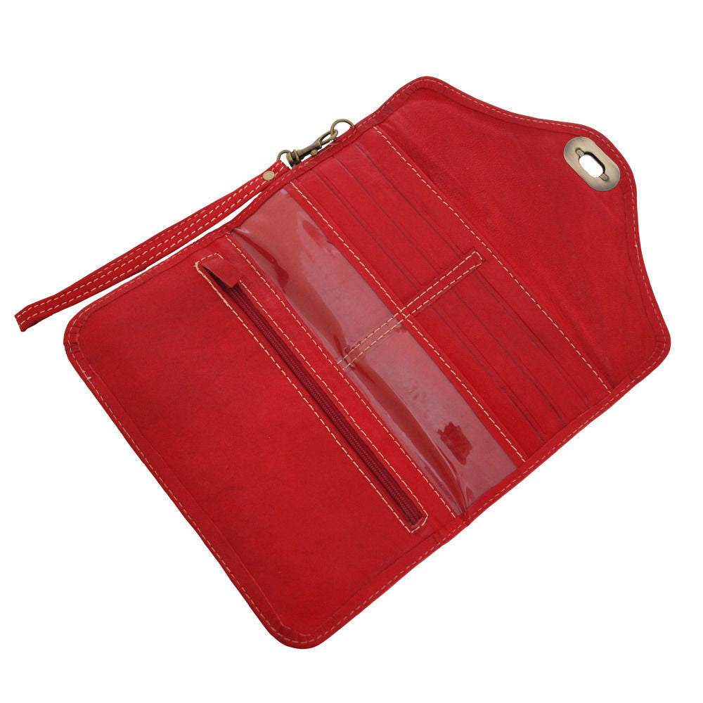 Large Leather Tri-Fold Purse - Red