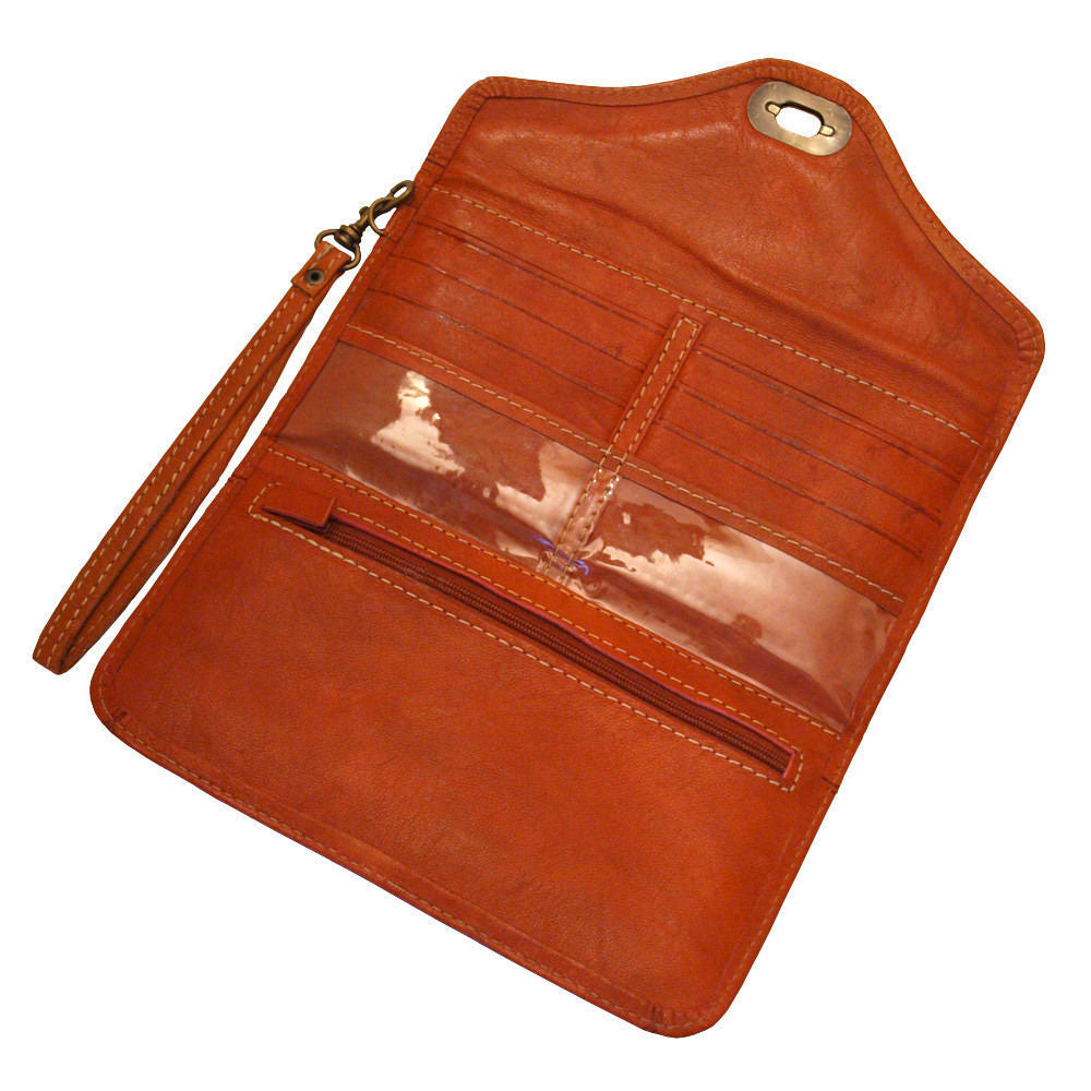 Large Leather Tri-Fold Purse - Honey