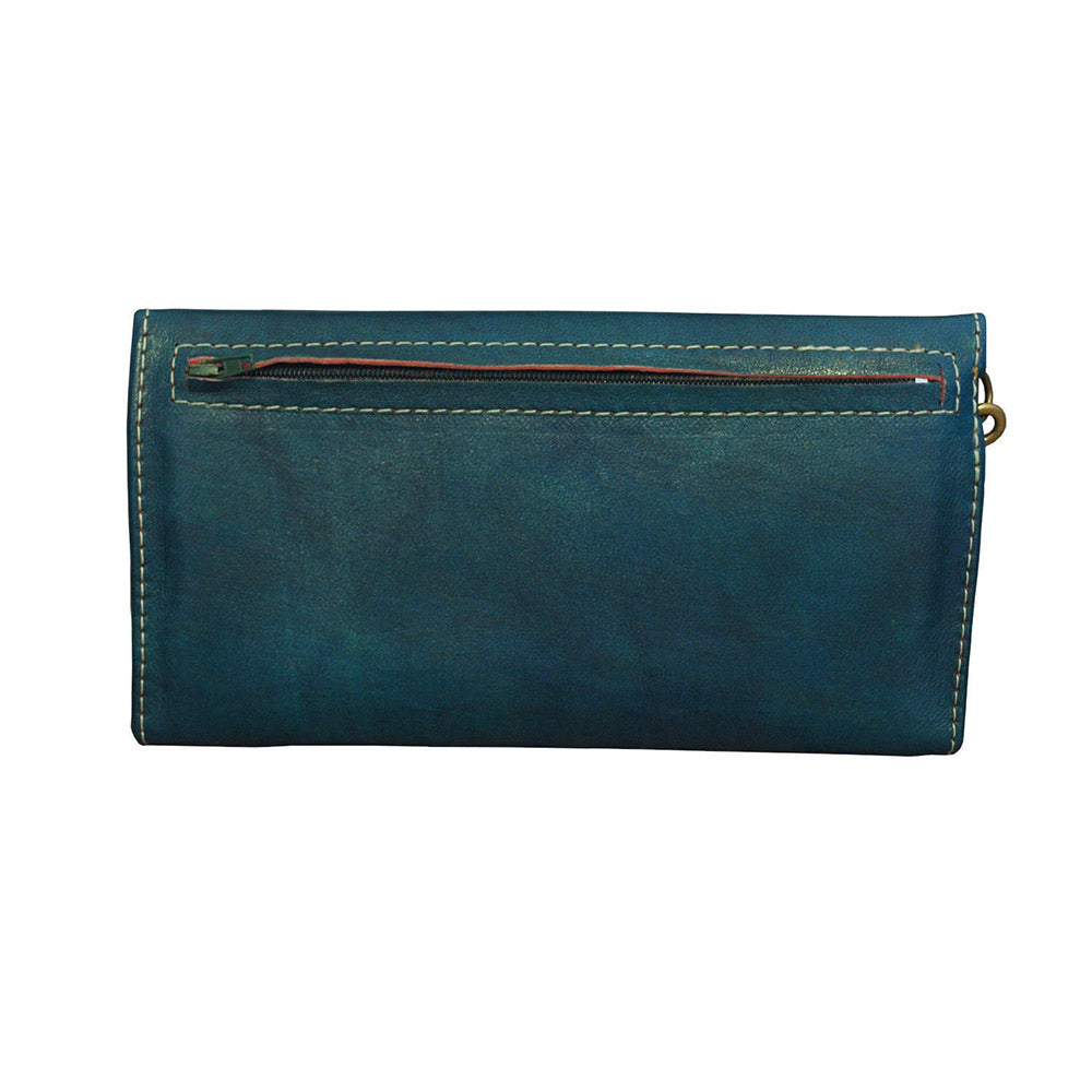 Large Leather Tri-Fold Purse - Teal