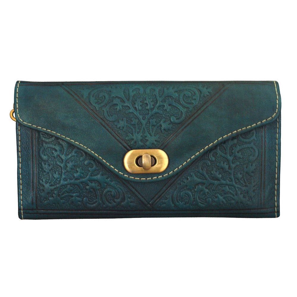 Large Leather Tri-Fold Purse - Teal