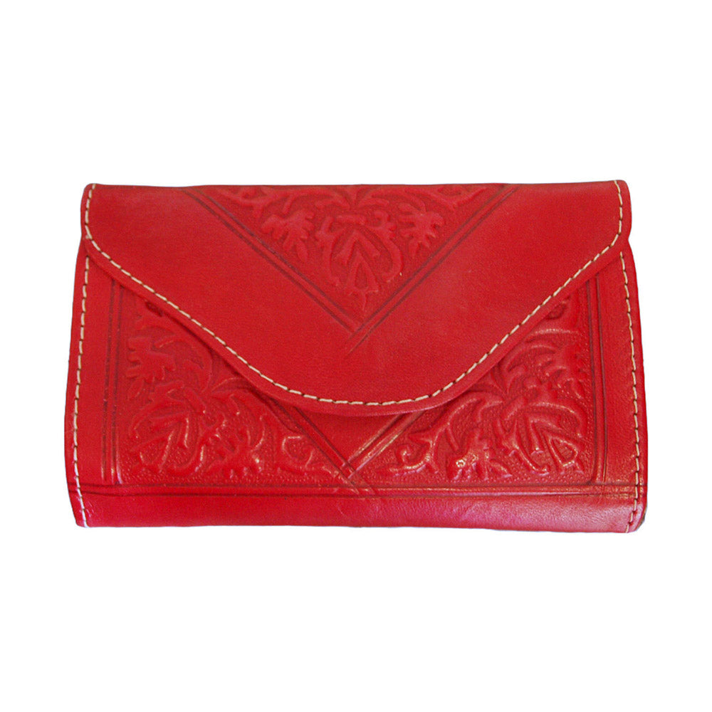 Small Leather Trifold Purse - Red