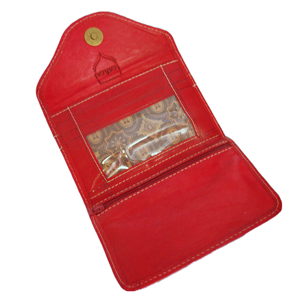 Small Leather Trifold Purse - Red