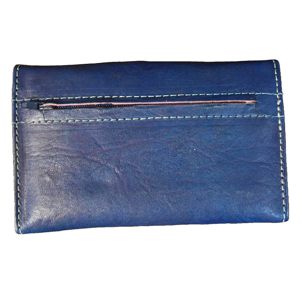 Small Leather Trifold Purse - Navy