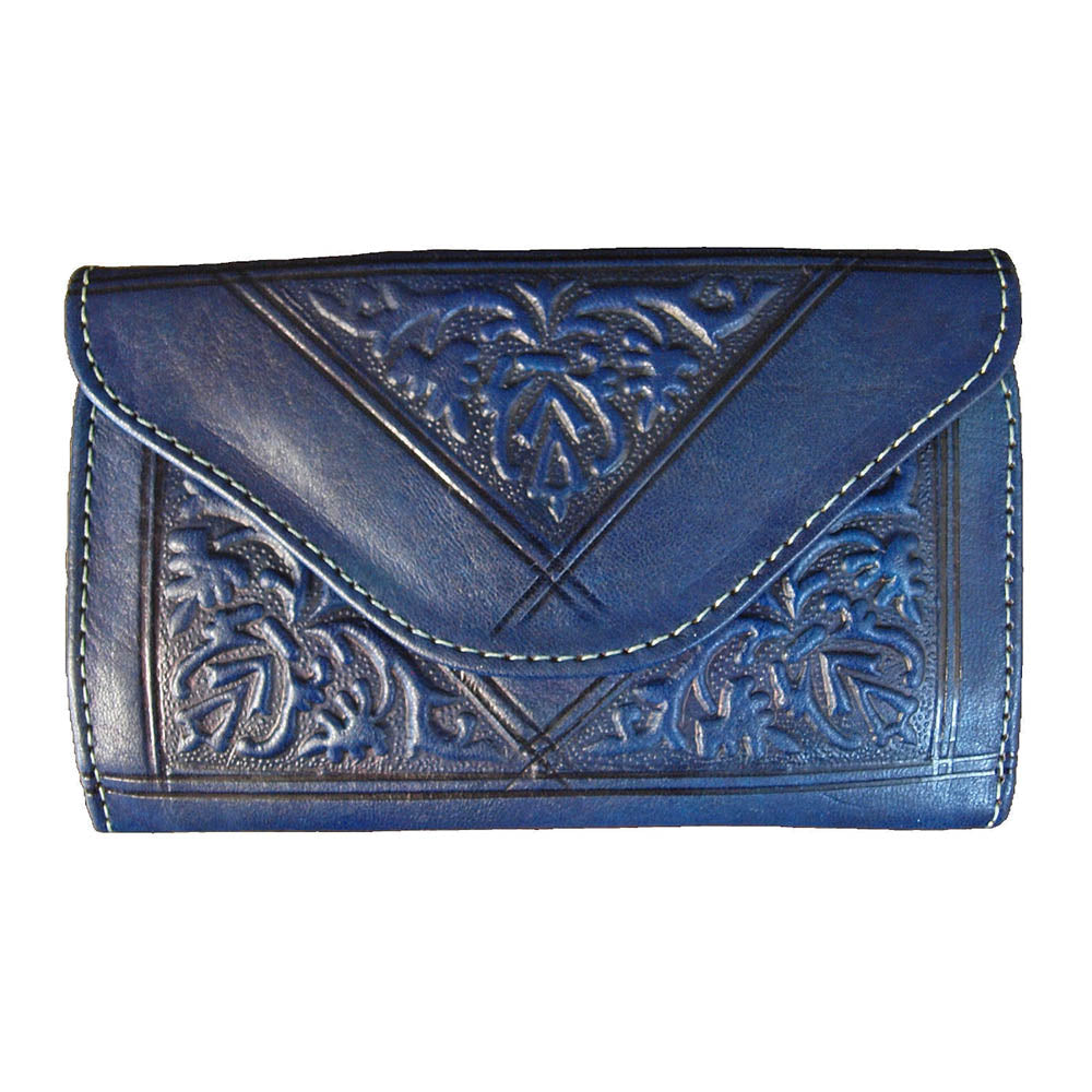 Small Leather Trifold Purse - Navy