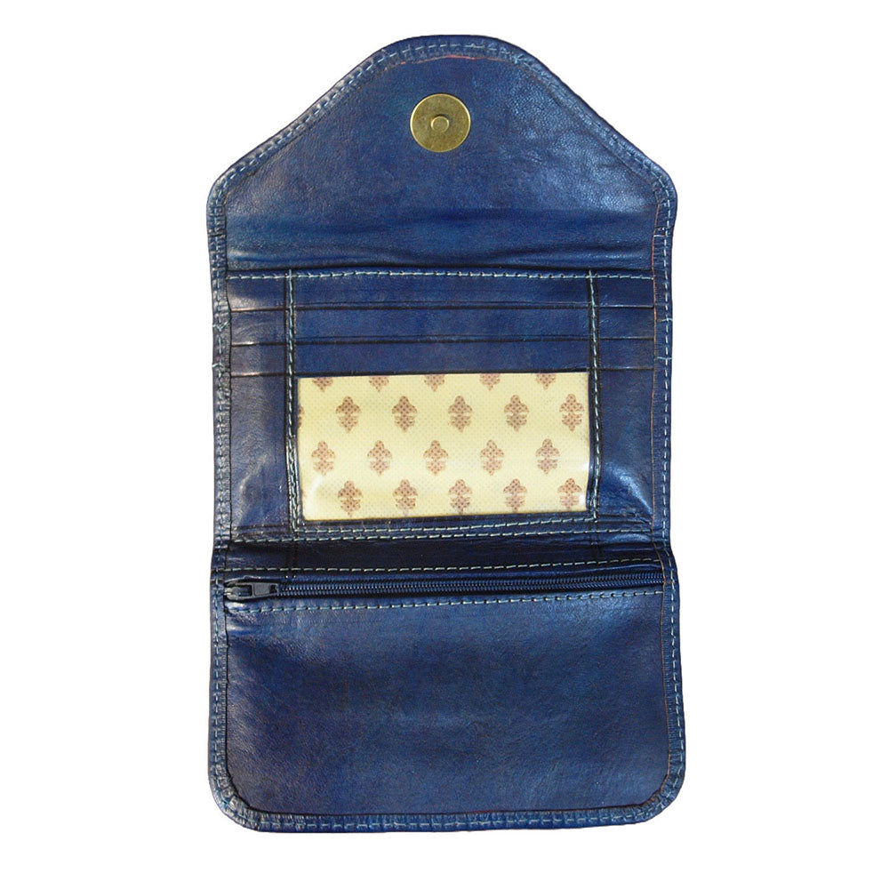 Small Leather Trifold Purse - Navy