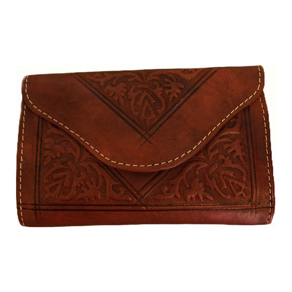 Small Leather Trifold Purse - Dark Brown