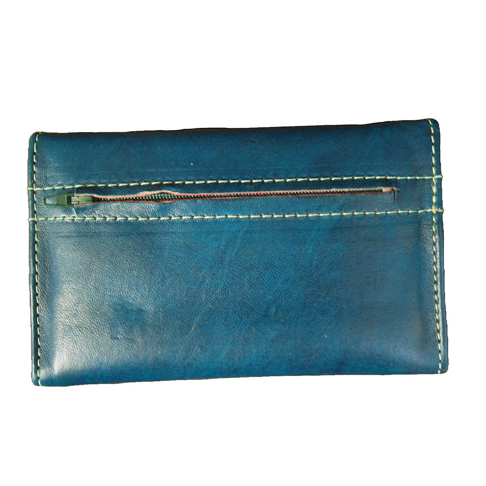 Small Leather Trifold Purse - Teal