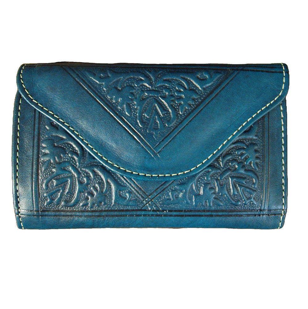 Small Leather Trifold Purse - Teal