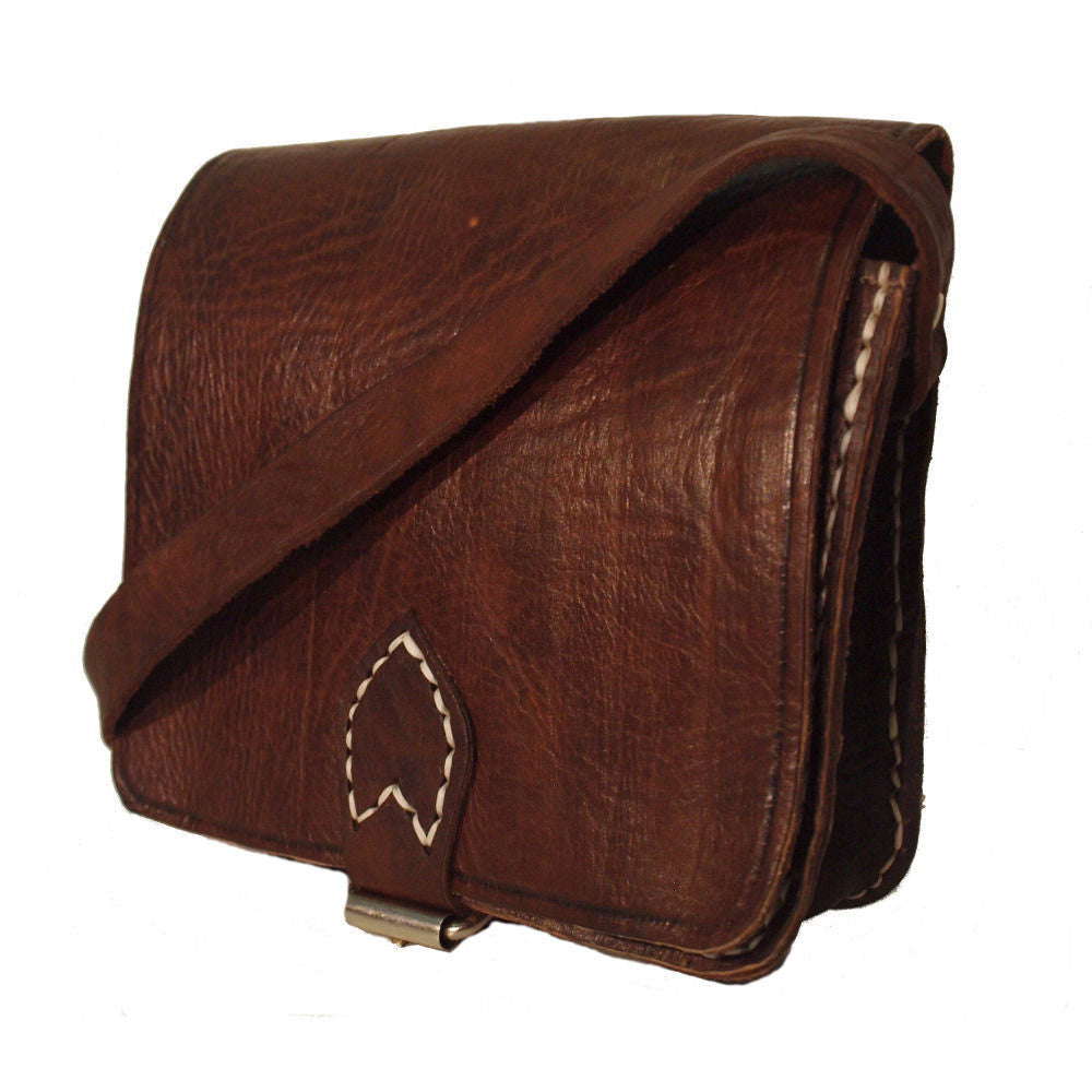 Small Moroccan Leather Saddle Bag - Dark Brown