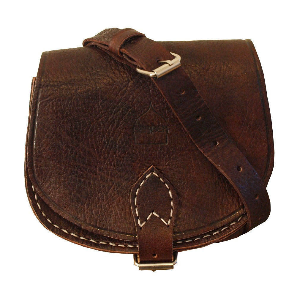 Large Moroccan Leather Saddle Bag - Dark Brown