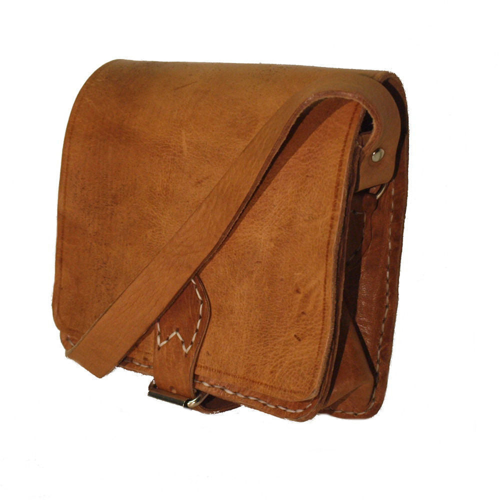 Small Moroccan Leather Square Bag - Tan