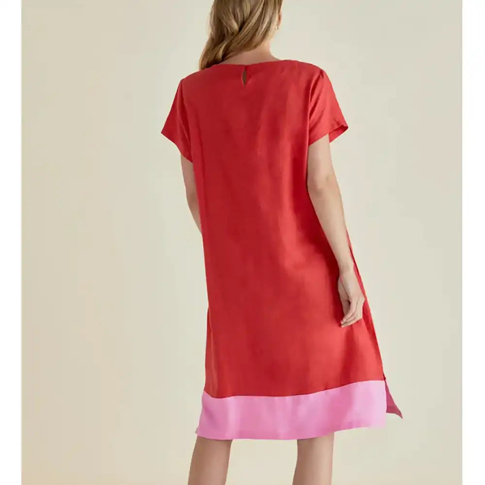 Elwood Oversized Linen Blend Dress - Red & Pink