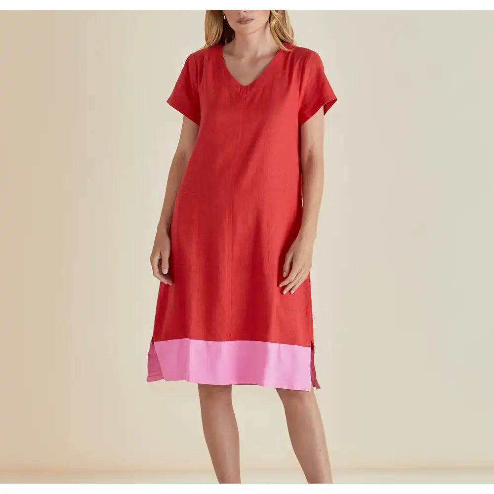Elwood Oversized Linen Blend Dress - Red & Pink