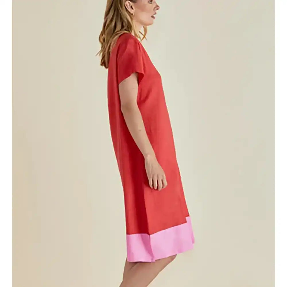 Elwood Oversized Linen Blend Dress - Red & Pink
