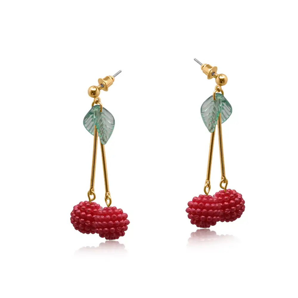 Lilly Beaded Cherry Earring - Red