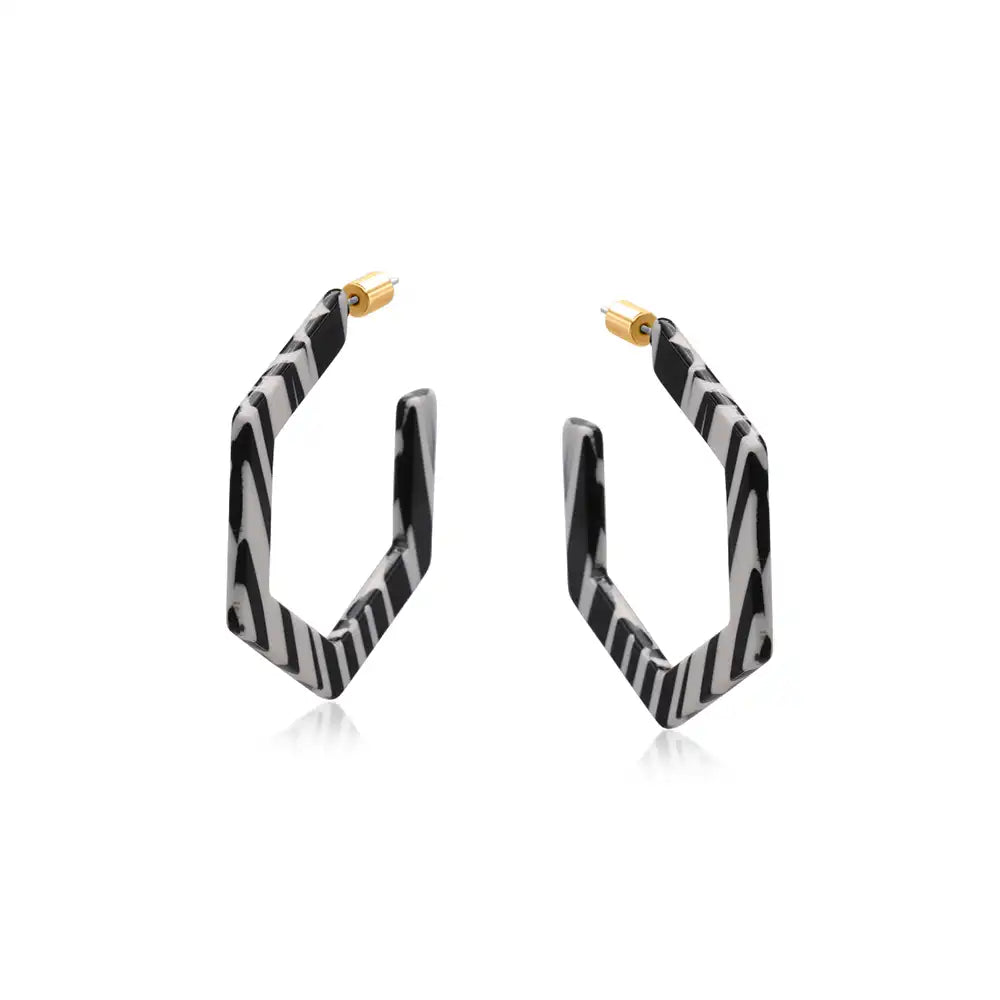 Ithica Hexagonal Hoop Earrings - Black & White
