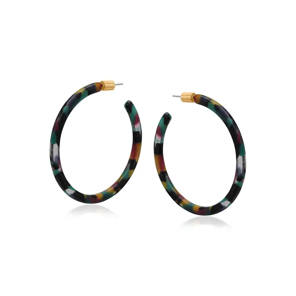 Livia Skinny Hoop Earrings - Black Multi