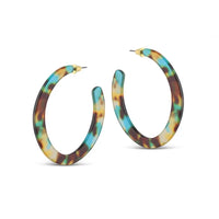 Large resin hoop earrings in brown and teal 