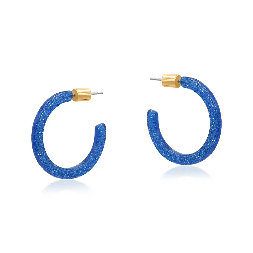 Bright blue glitter hoop earrings 