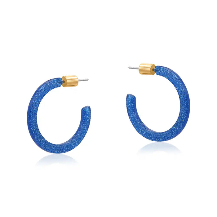 Bright blue glitter hoop earrings 
