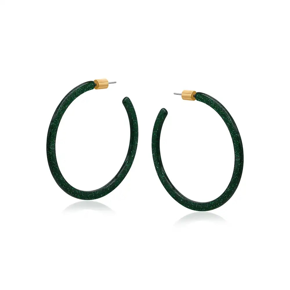 Paulina Large Hoop Earrings - Green Glitter