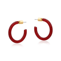 Small red glittery hoop earrings 