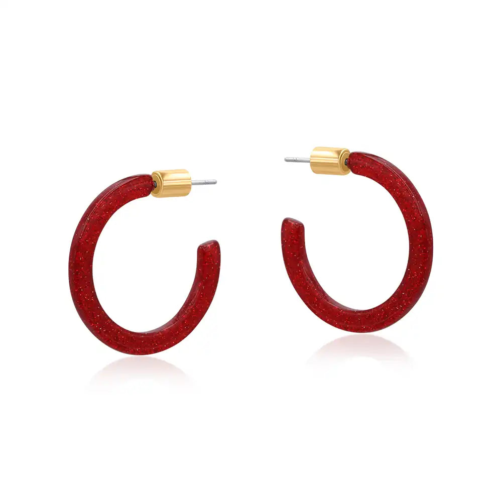 Paulina Large Hoop Earrings - Red Glitter