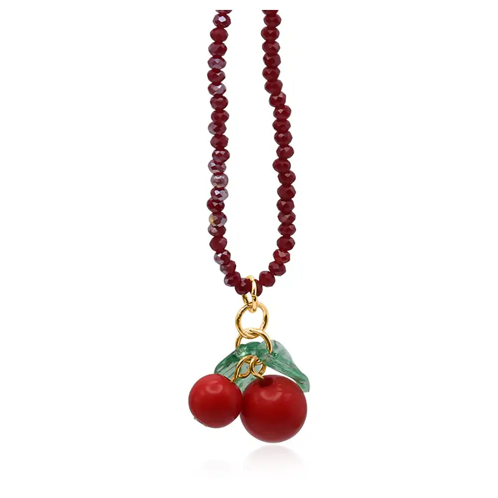 Hortense Small Beaded Cherry Necklace - Burgundy