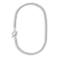 Silver chain necklace with a hoop and T bar fastening.