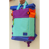 Billy Belts bright multi coloured roll top back pack. 