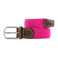 Billy Belt bright fuchsia woven fabric belt with brown leather ends and silver buckle.