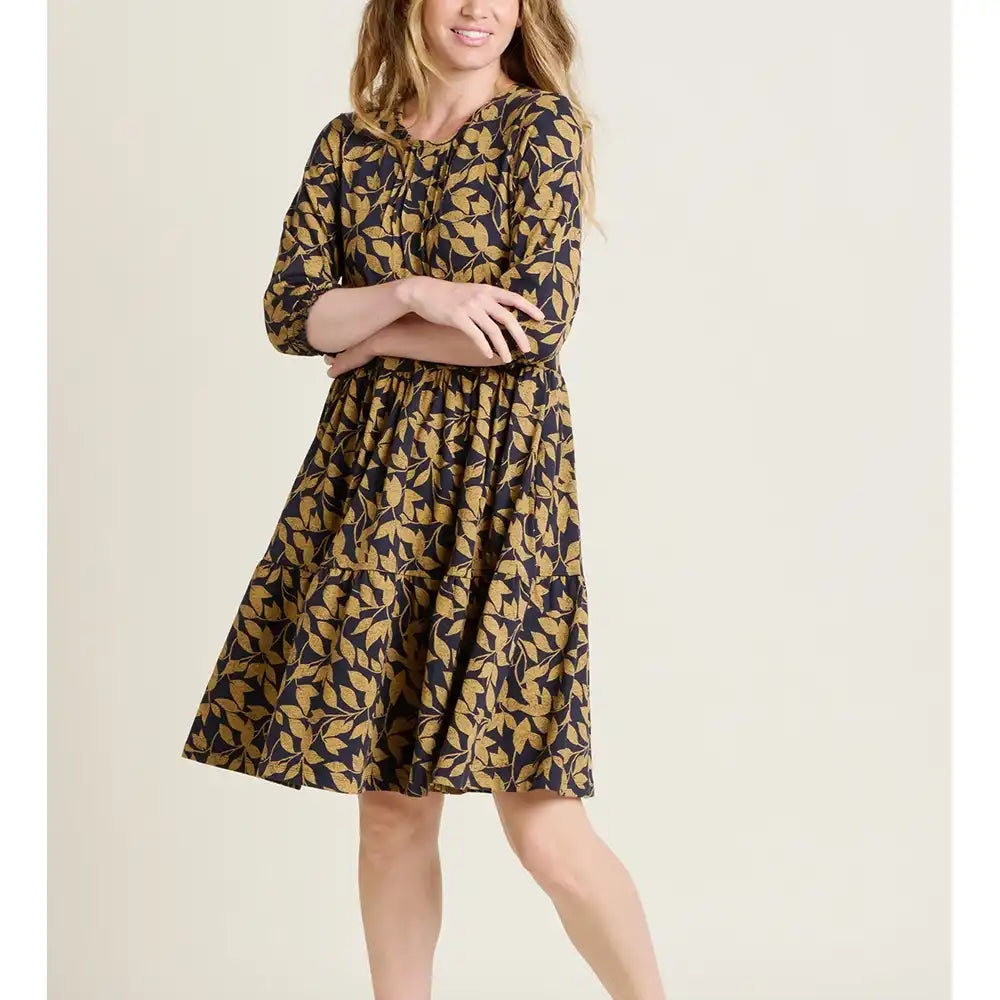 Midi Leaf Shirt Dress - Black & Tan