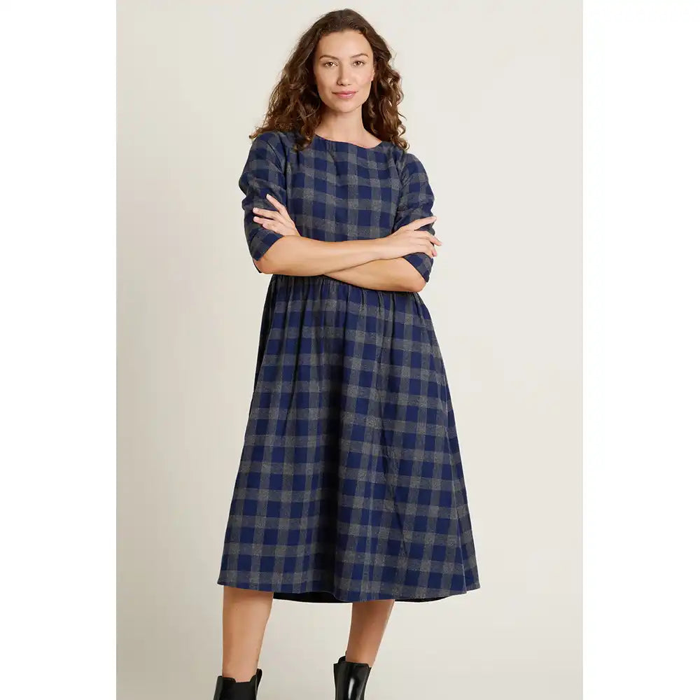 Plaid Check Dress in Navy