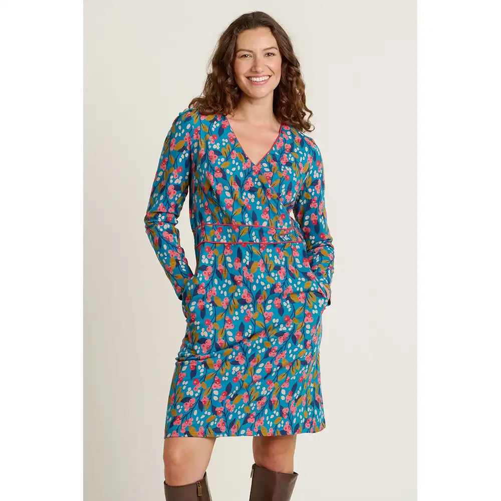 Trailing Winter Berry Wrap Dress - Teal