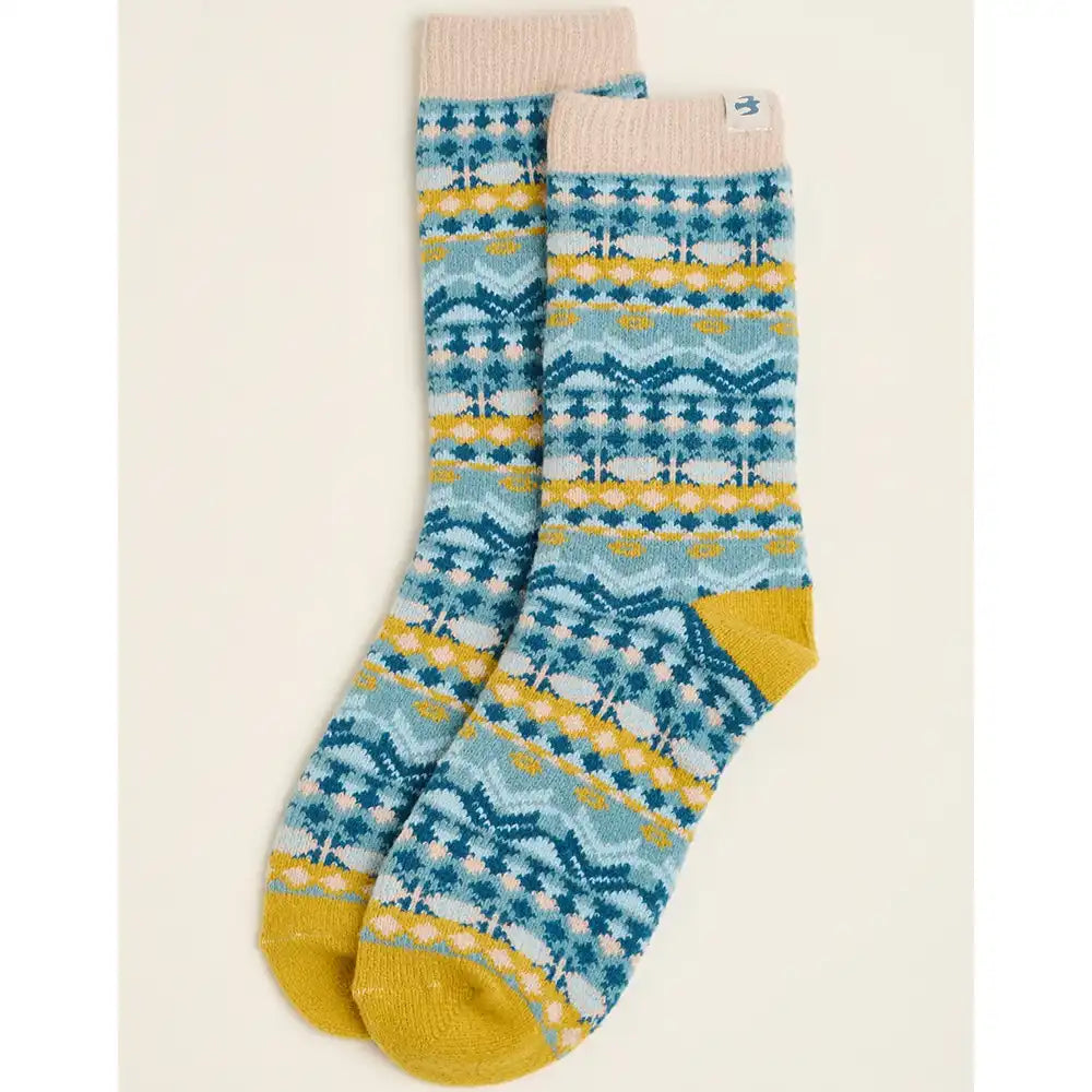 Fair Isle Fluff Socks - Cream & Blue