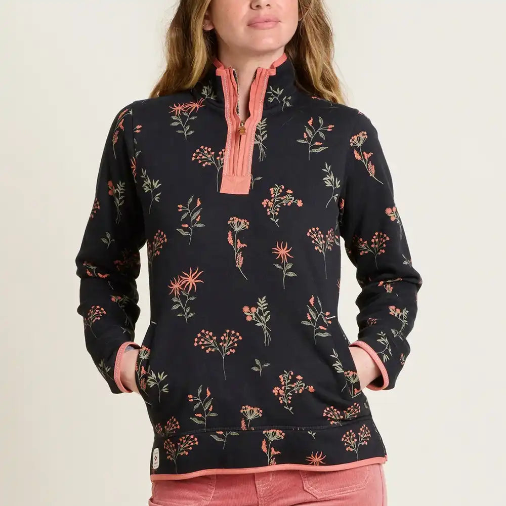 Floral Quarter Zip Sweatshirt Black